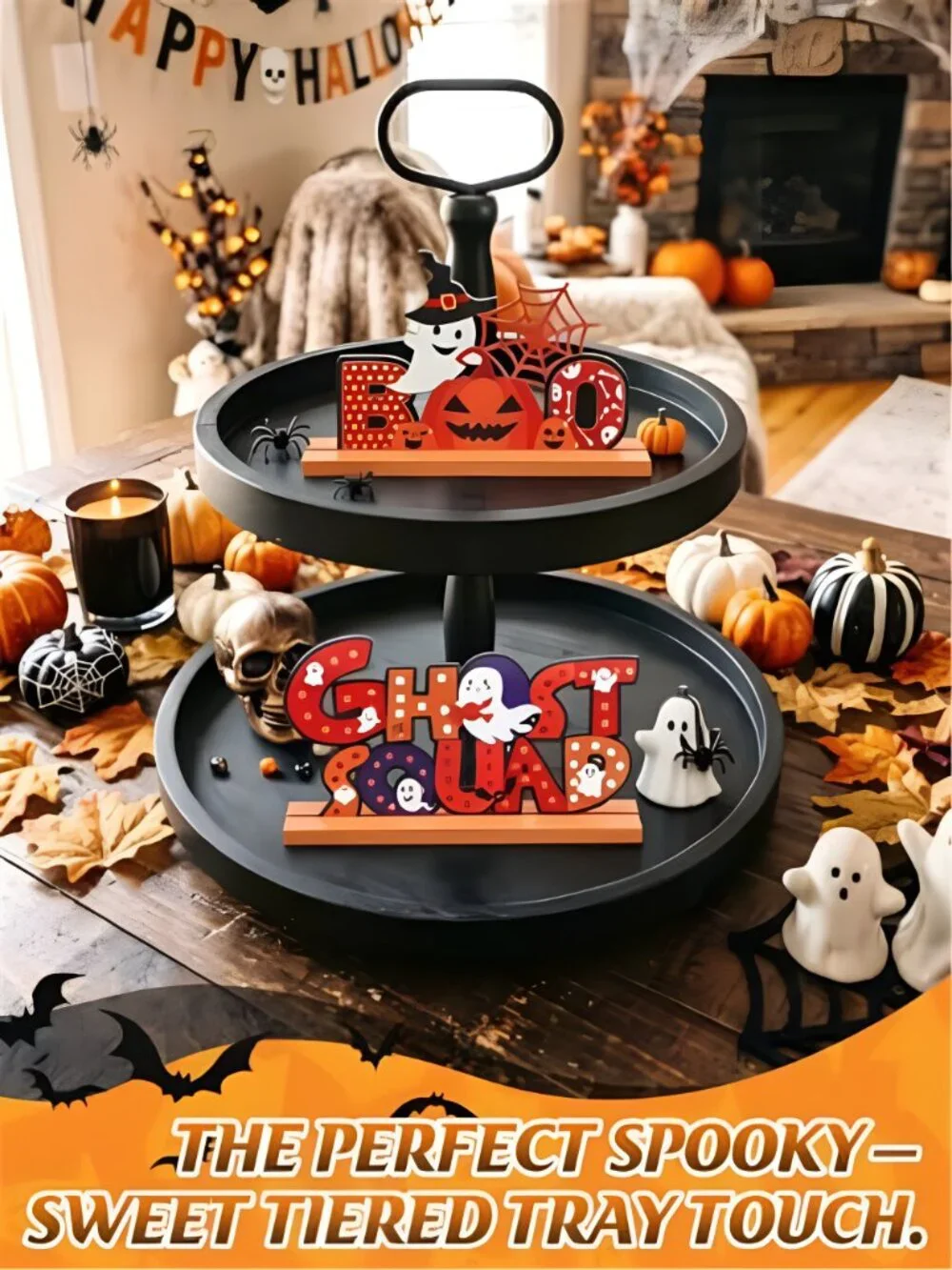 3Pcs Wood Vintage Halloween Sign Table Centerpiece, Desk Decorations Indoor